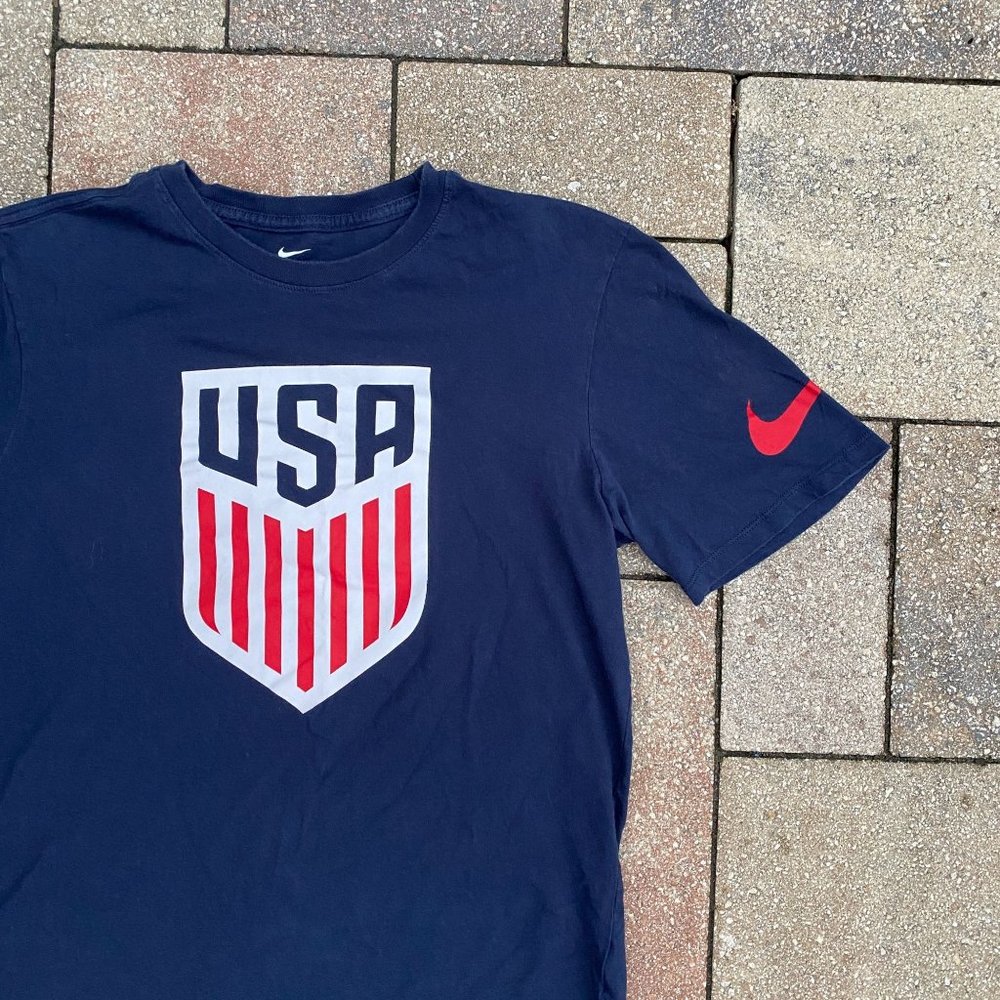 Nike Team USA Soccer Olympic Athletic Blue Cotton T Shirt Size Medium